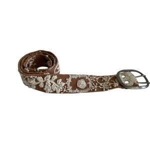 Jenny Krauss Wool Embroidered Belt S Brown & White Floral Boho Chic
